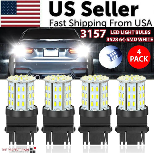 4X 3157 3156 64SMD LED Reverse Tail Brake Turn Signal DRL Light Bulb 6000K White WEM Support (www.WEM.support)