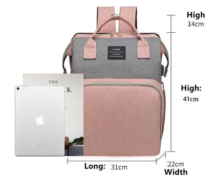 Multifunctional Maternity Diaper Backpack with Removable Mosquito Net and Baby Crib WEM Support (www.WEM.support)