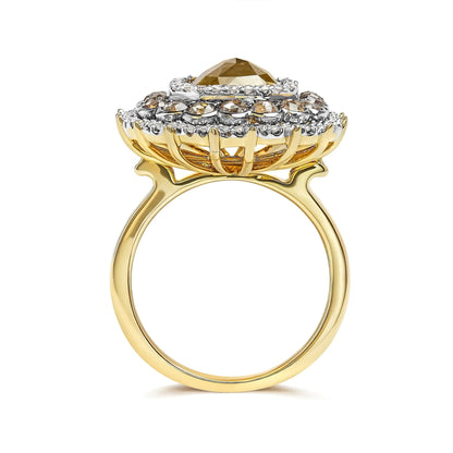 14K Yellow Gold 4 1/4 Cttw Rose Cut Emerald Diamond Triple Halo Cocktail Ring (Fancy Color, I1-I2 Clarity) - Size 7 WEM Support (www.WEM.support)