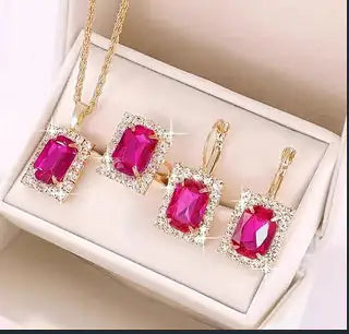 The Crystal Set Necklace Earring Ring Three-piece Set WEM Support (www.WEM.support)
