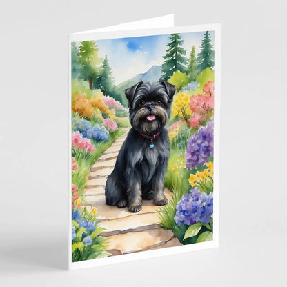 Affenpinscher Spring Garden Greeting Cards Pack of 8 WEM Support (www.WEM.support)