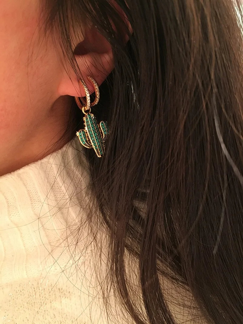 Summer Green Cactus Monaco Earrings WEM Support (www.WEM.support)