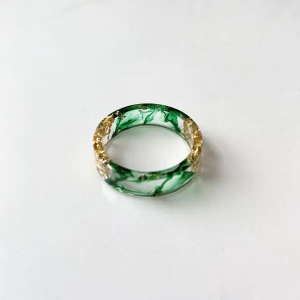 Colorful Handmade Resin Ring with Dried Flowers and Gold Foil