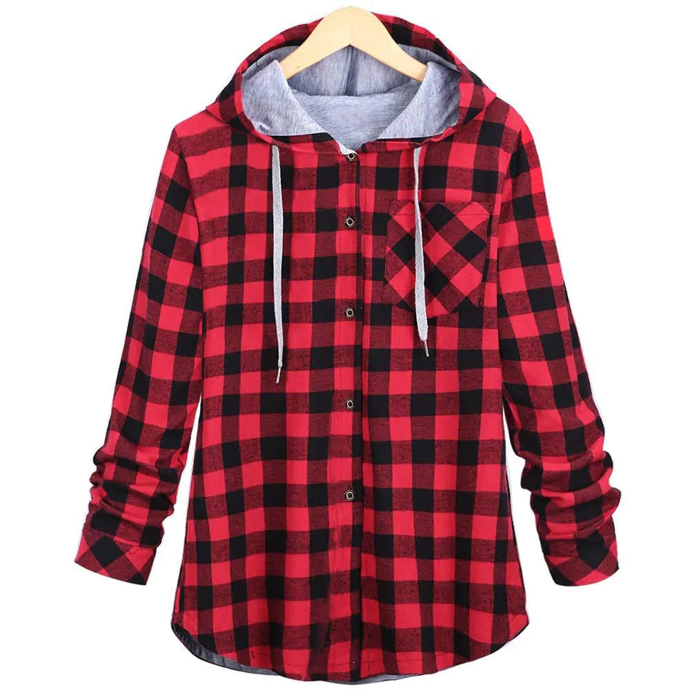 Multicolor Checked Hooded Cardigan for Women