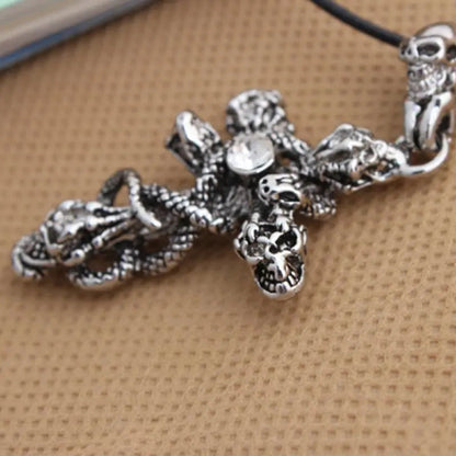 Snake Cross Skeleton Skull Pendant Necklace for Men WEM Support (www.WEM.support)