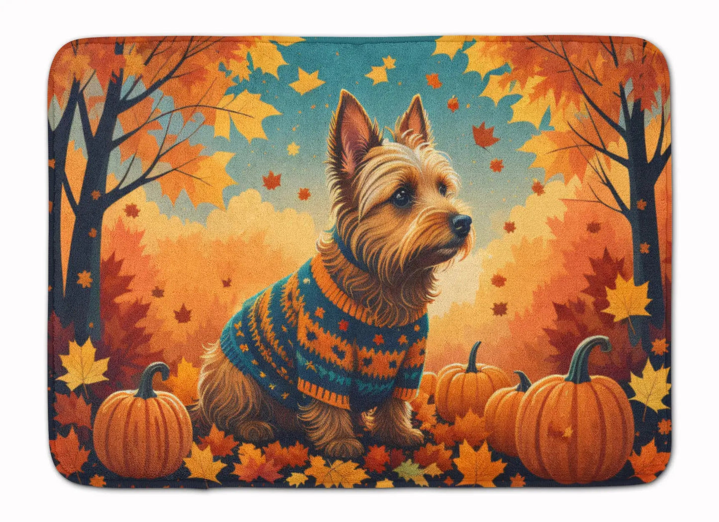 Australian Terrier Terrier Fall Memory Foam Kitchen Mat WEM Support (www.WEM.support)