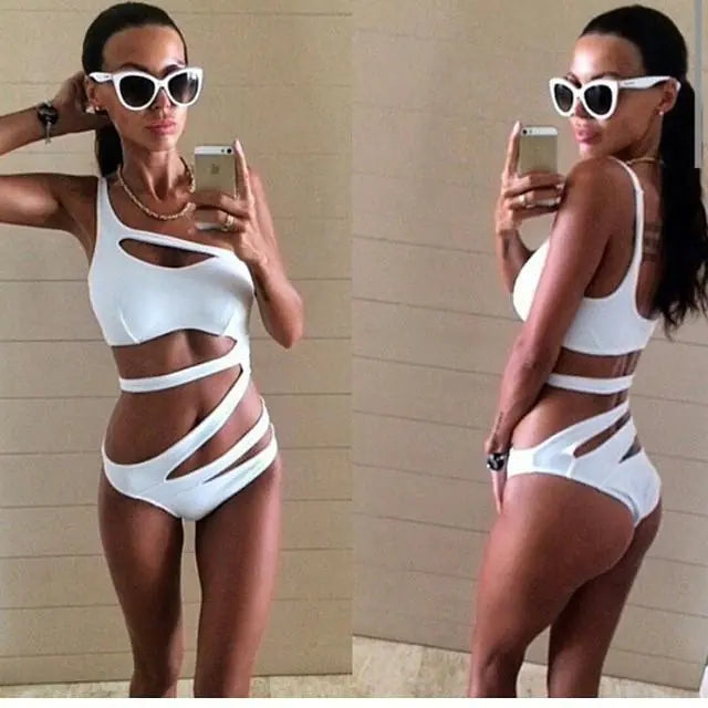 Sexy Einteiliger Badeanzug mit schräger Schulter WEM Support (www.WEM.support)