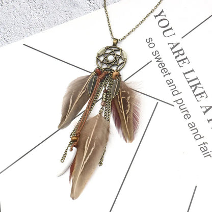 Feather Round Dream Catcher Necklace