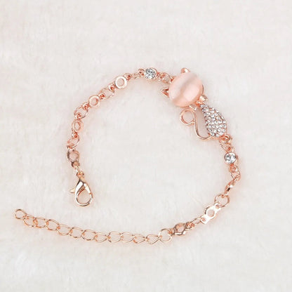 Rose Gold Alloy Lovely Cat Bracelets WEM Support (www.WEM.support)