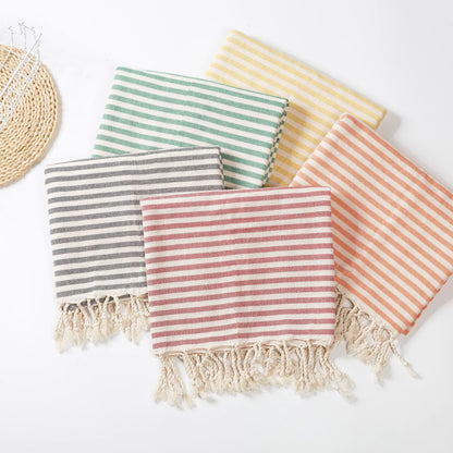 Fringed Beach Towel Polyester Cotton Wearable Striped Bath Towel Cushion Tablecloth