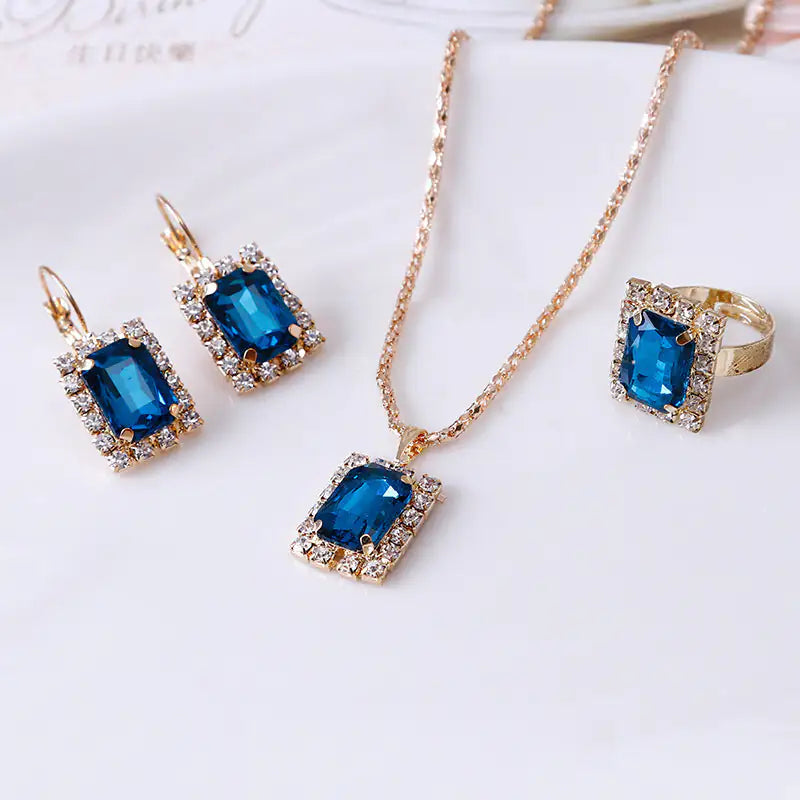 The Crystal Set Necklace Earring Ring Three-piece Set WEM Support (www.WEM.support)