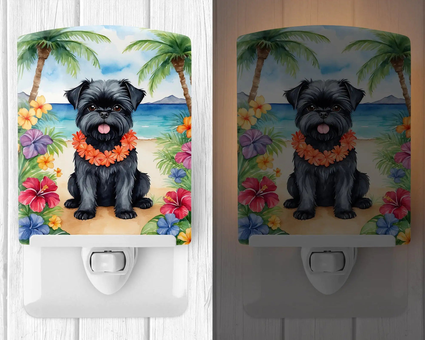 Affenpinscher Luau Ceramic Night Light WEM Support (www.WEM.support)
