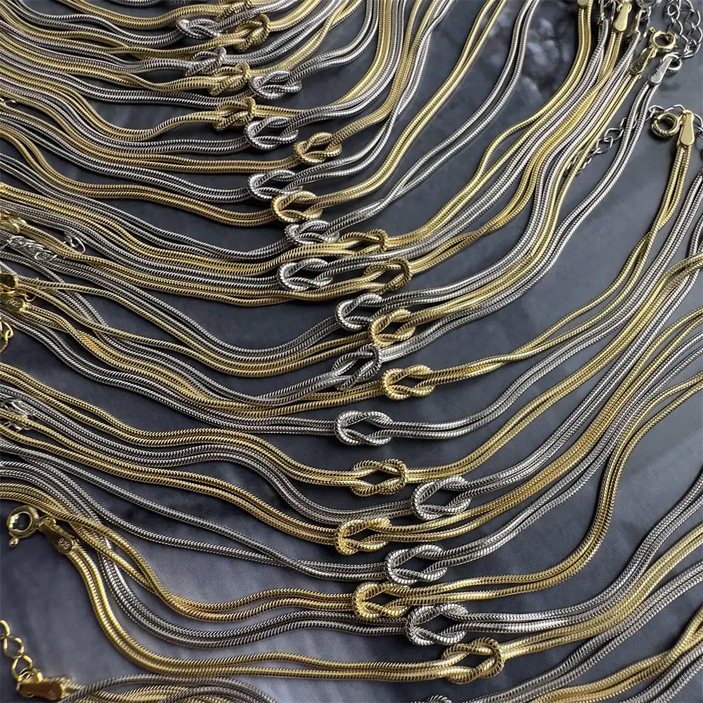 Stainless Steel Valentine's Day Knot Snake Chain Necklace Hand Knotted Bracelet WEM Support (www.WEM.support)