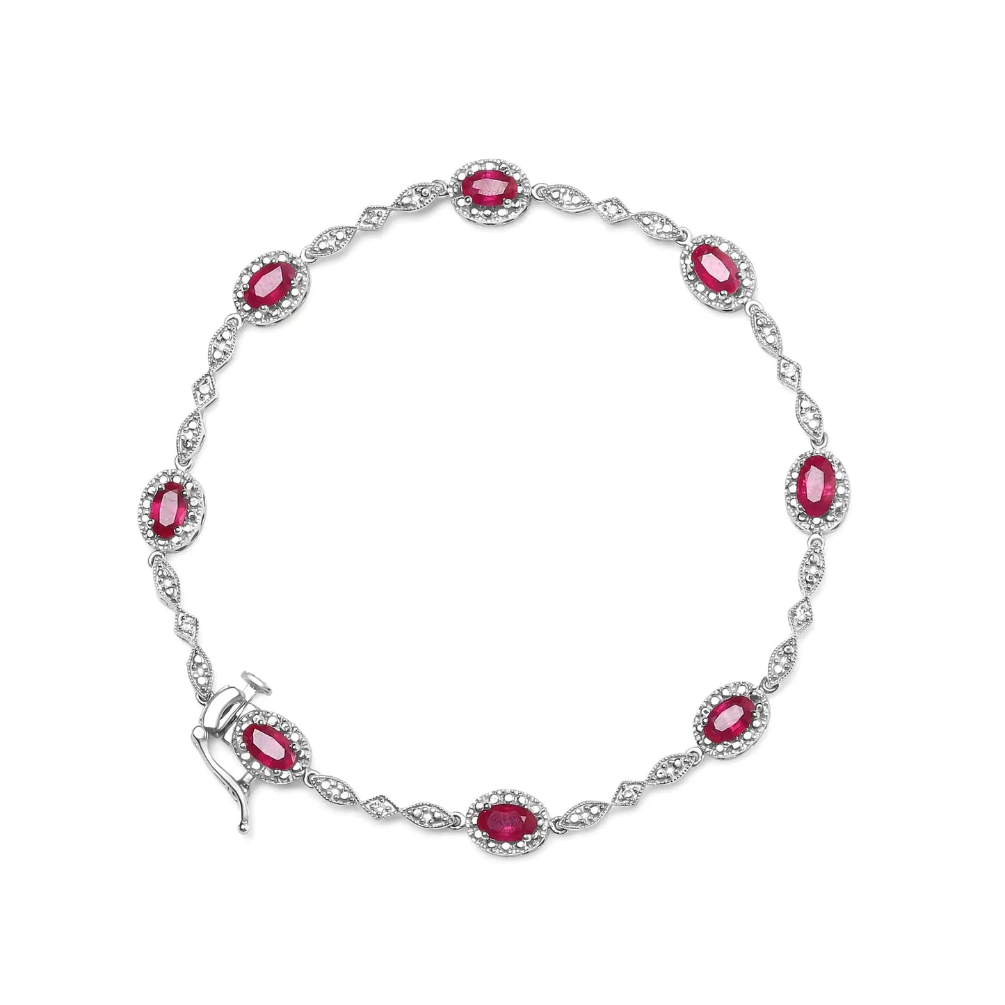 10K White Gold 4.5mm x 3mm Oval Ruby and Diamond Link Bracelet (H-I Color, SI1-SI2 Clarity)  - Size 7" WEM Support (www.WEM.support)
