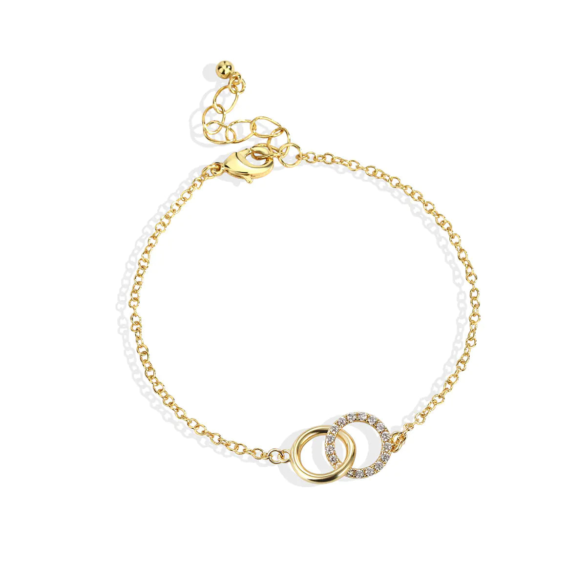 A bracelet with simple copper plating and geometric shapes, electroplated with 18K real gold, displayed against a white background.