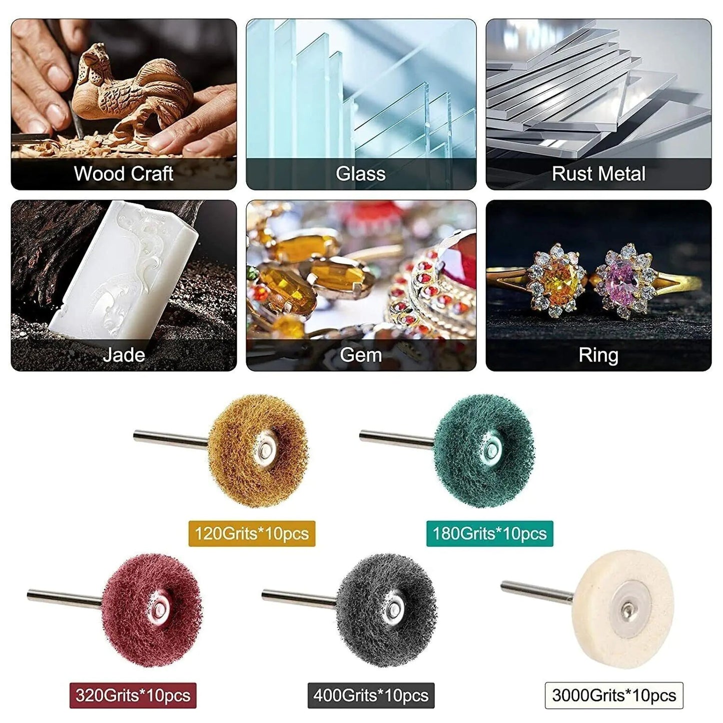 50 Metal Polishing Buffing Wheel Burr Kit Rotary Tool Accessories Set For Dremel WEM Support (www.WEM.support)