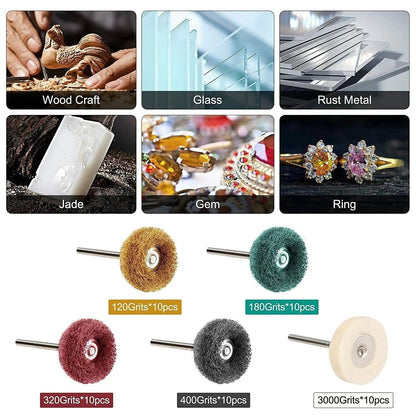 50 Metal Polishing Buffing Wheel Burr Kit Rotary Tool Accessories Set For Dremel WEM Support (www.WEM.support)
