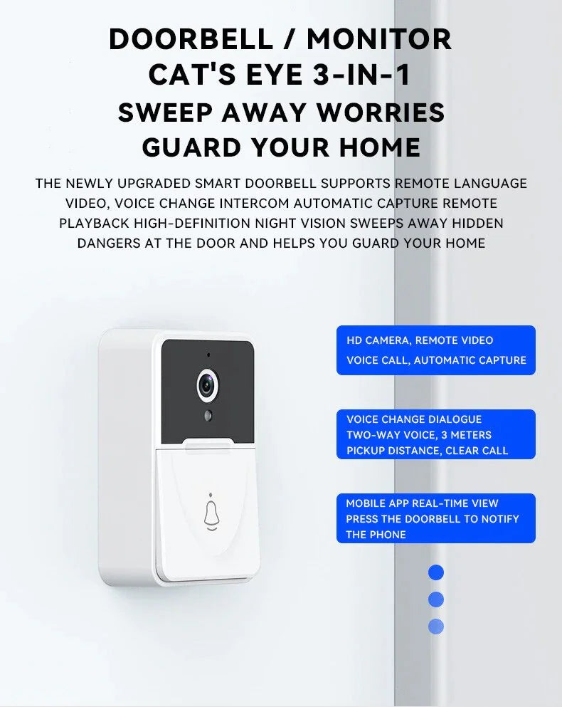 Wireless Security WiFi Smart Doorbell Intercom Video Camera Bell Chime Door Ring WEM Support (www.WEM.support)