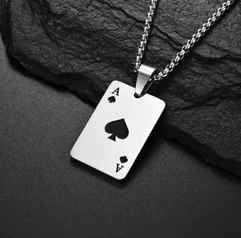 Stainless Steel Poker Card Necklace WEM Support (www.WEM.support)