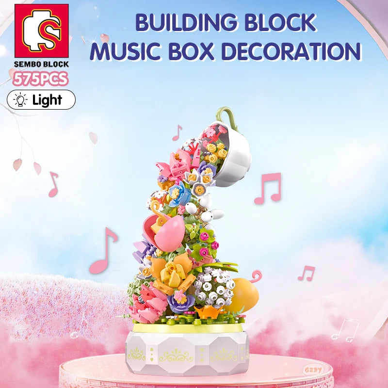 Caixa Musical Sembo Block Xícara de Flores com Iluminação WEM Support (www.WEM.support)