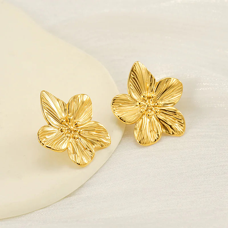 Chic Gold Petal Drop Stud Earrings WEM Support (www.WEM.support)