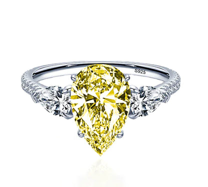Drop-Shaped Yellow Diamond Ring in Sterling Silver