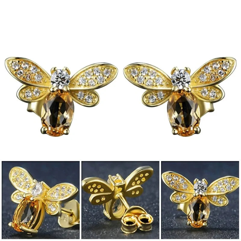 Amber Crystal Earrings with Bee CZ Wings WEM Support (www.WEM.support)