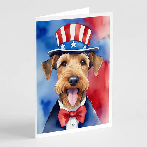 Airedale Terrier Patriotic American Greeting Cards Pack of 8 WEM Support (www.WEM.support)