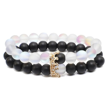 Natural Stone Beads Bracelet with Zircon Crown Charm WEM Support (www.WEM.support)