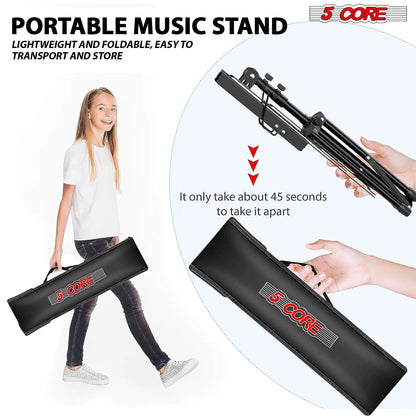 Suporte Musical 5Core para Partituras Portátil Tripé Ajustável e Dobrável Porta-Notas Preto Superior WEM Support (www.WEM.support)