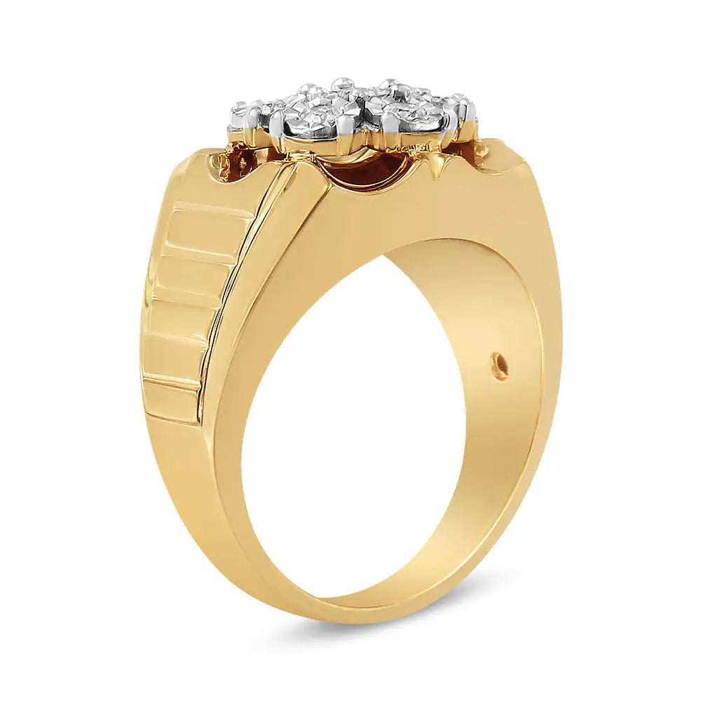 Anillo de Racimo de Diamantes Florales Milagroso de 1/3 Quilate en Plata Esterlina .925 Bañada en Oro Amarillo de 14K (Color I-J, Claridad I1-I2) WEM Support (www.WEM.support)