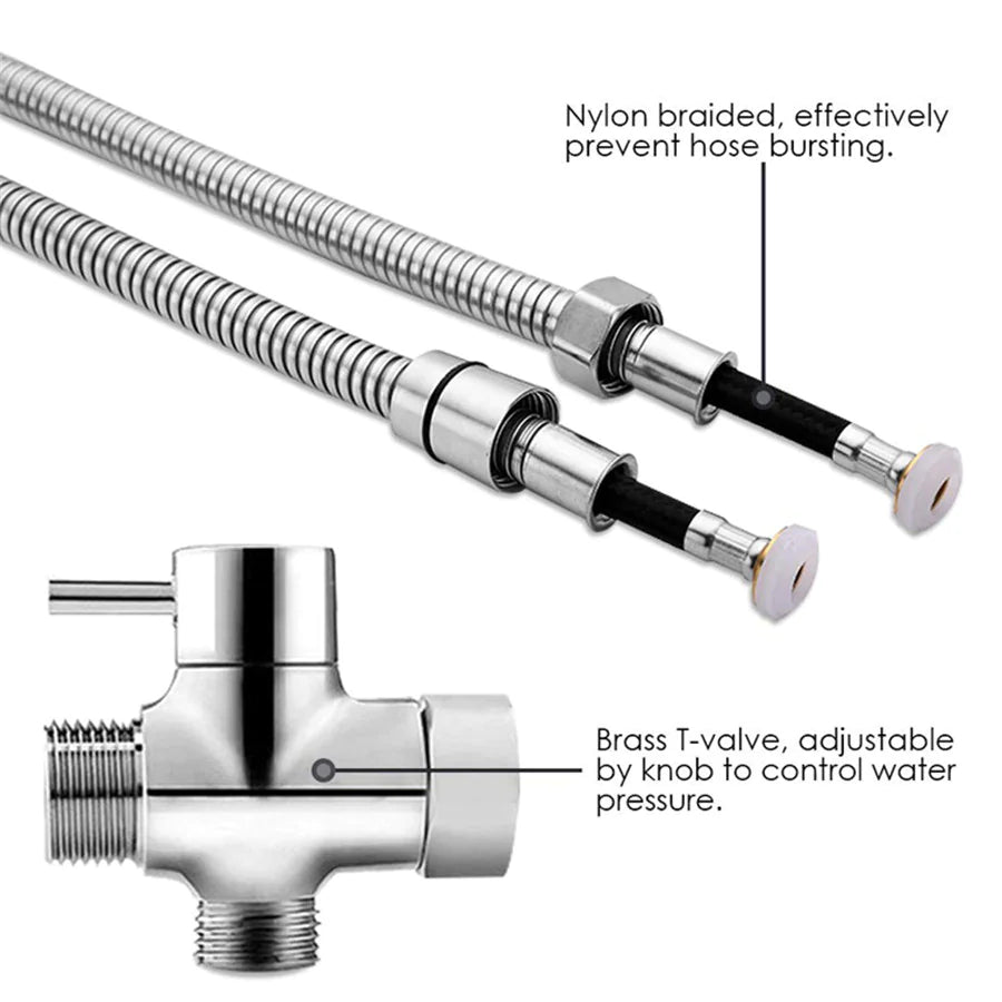 Toilet Shattaf Adapter Hose Bidet Spray Stainless Steel Handheld Shower Head US WEM Support (www.WEM.support)