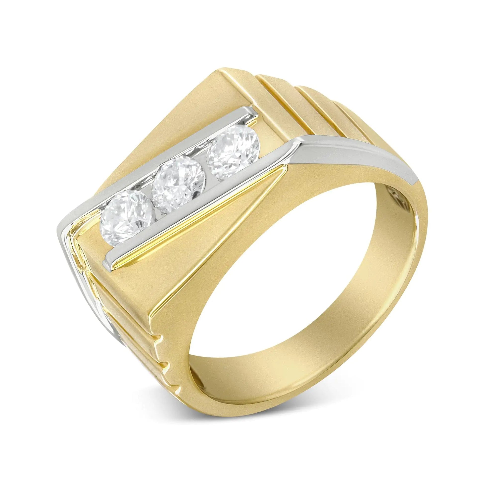 Gents 14K Yellow and White Gold 1.00 Cttw Channel Set Round-Cut Diamond 3 Stone Band Ring (G-H Color, SI1-SI2 Clarity) WEM Support (www.WEM.support)