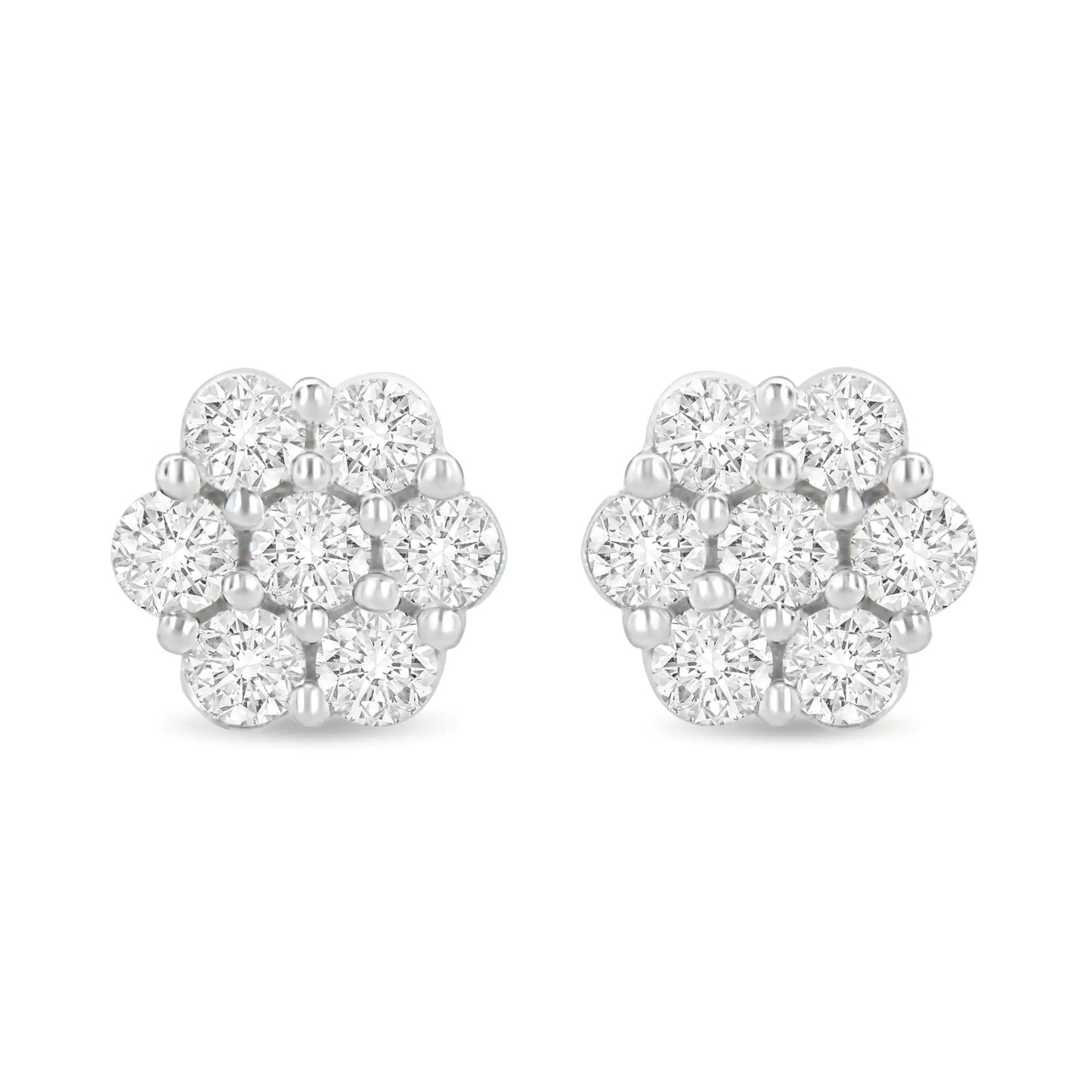 14K White Gold 1 1/2 cttw Prong Set Round-Cut Diamond Floral Cluster Stud Earrings (I-J Color, SI1-SI2 Clarity) WEM Support (www.WEM.support)