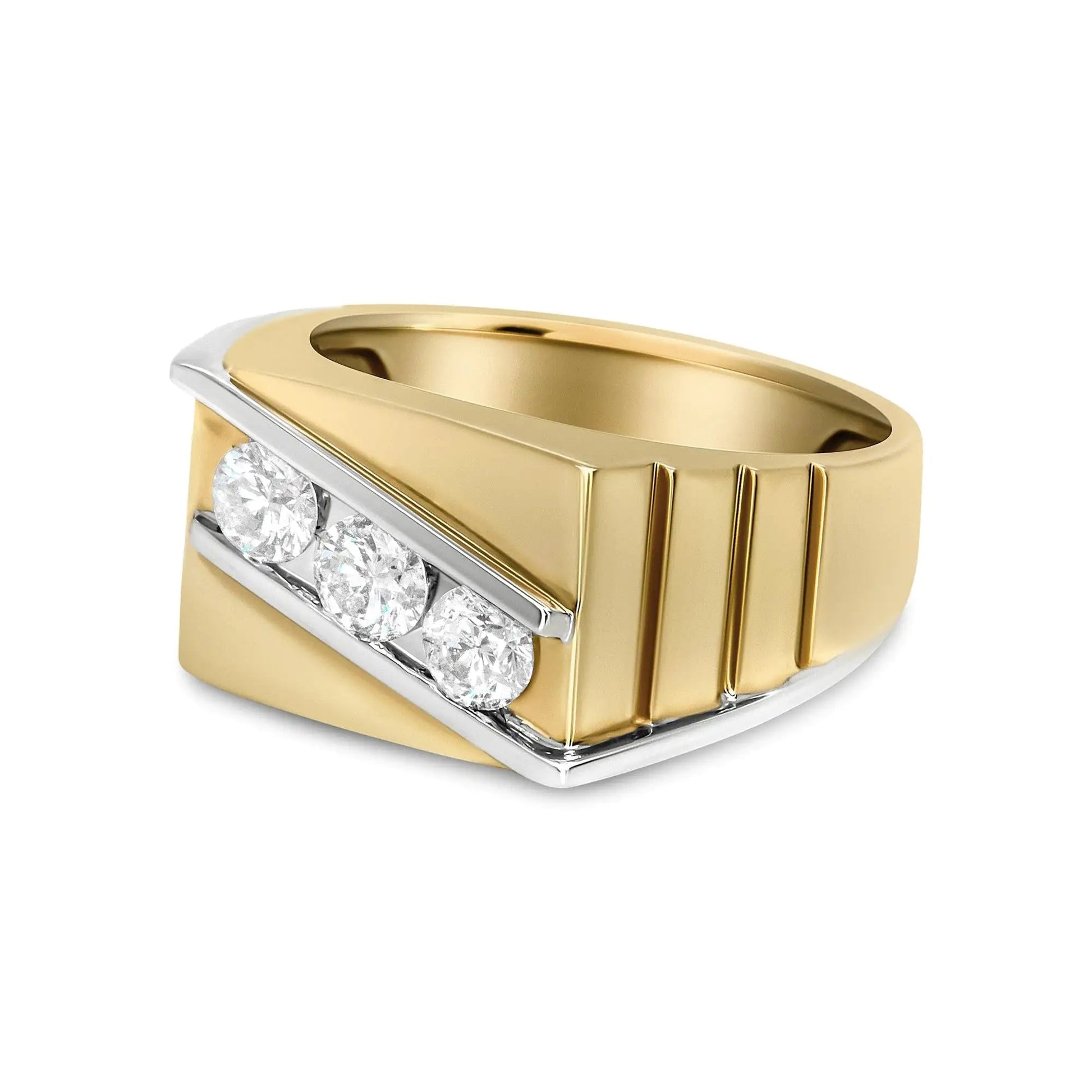 Gents 14K Yellow and White Gold 1.00 Cttw Channel Set Round-Cut Diamond 3 Stone Band Ring (G-H Color, SI1-SI2 Clarity) WEM Support (www.WEM.support)