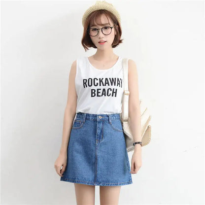 Retro High Waist A-Line Denim Skirt for Women