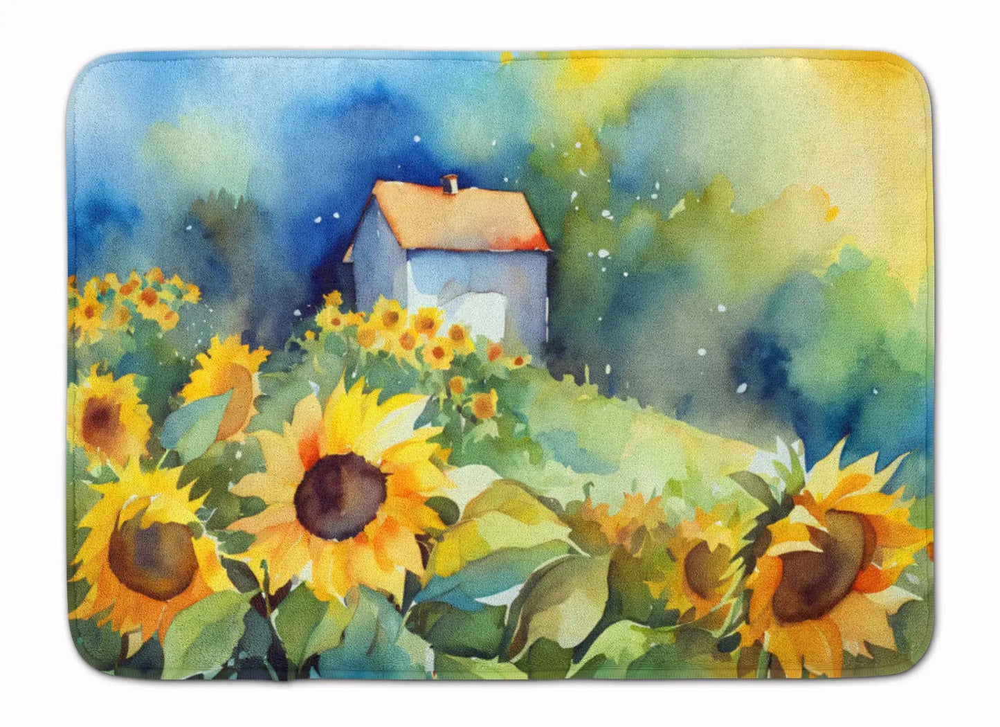Sunflowers in Watercolor Memory Foam Kitchen Mat WEM Support (www.WEM.support)