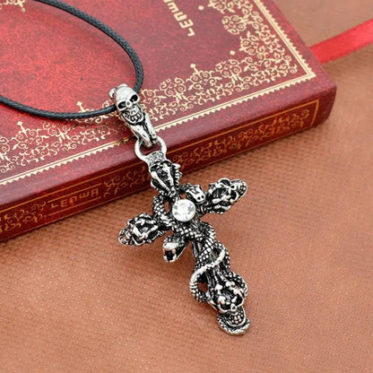 Snake Cross Skeleton Skull Pendant Necklace for Men WEM Support (www.WEM.support)