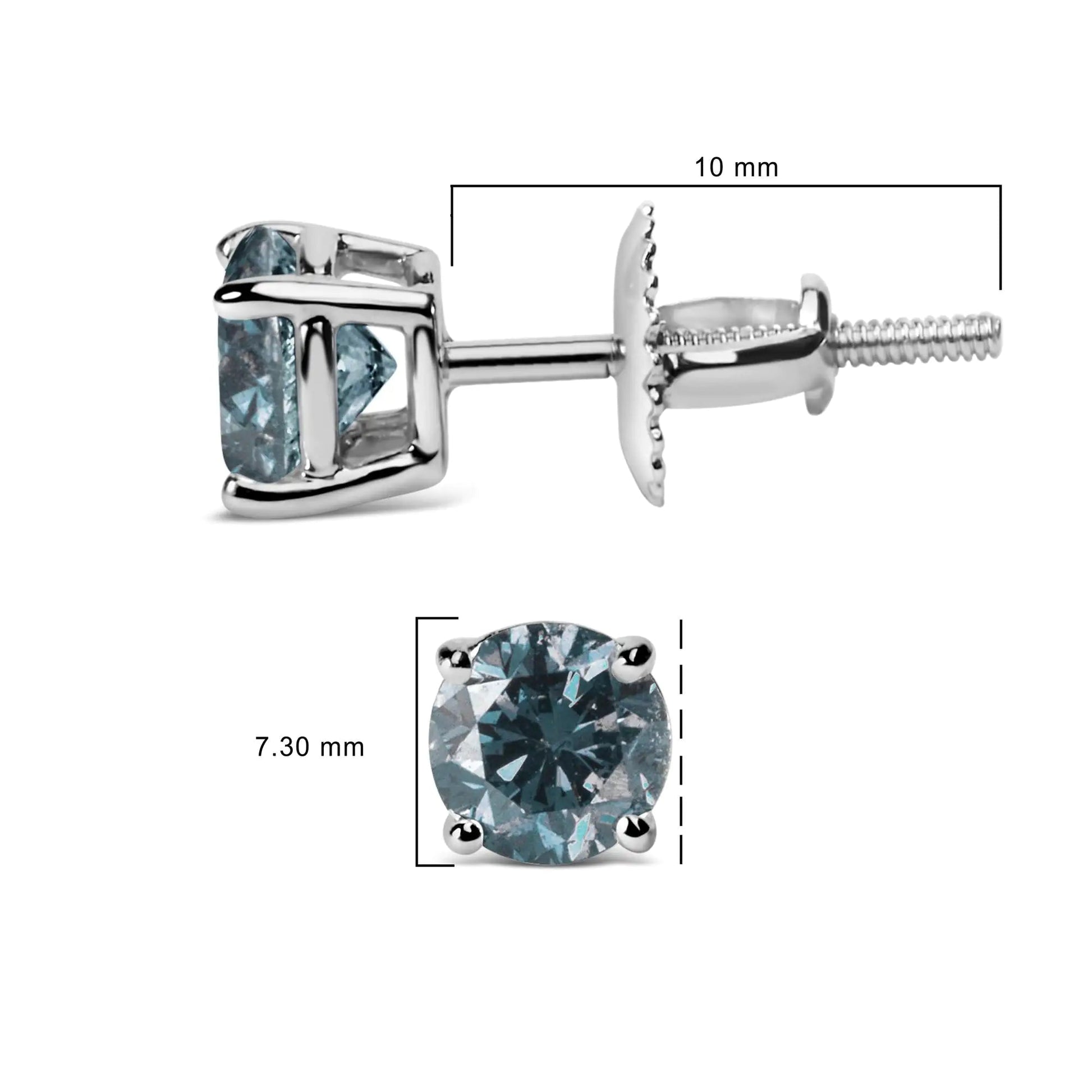 14K Gold Round Brilliant Cut Lab Grown Blue Diamond 4-Prong Classic Solitaire Stud Earrings with Screwbacks WEM Support (www.WEM.support)