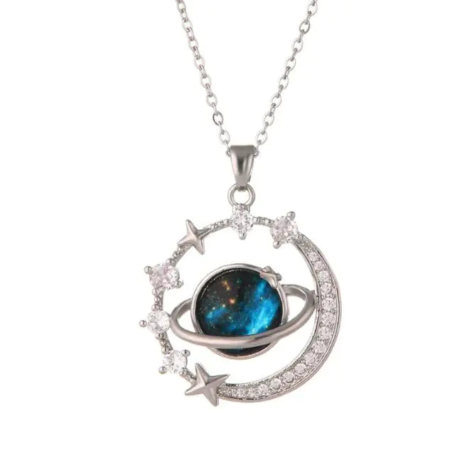 Dream Planet Necklace Stainless Steel Blue Butterfly WEM Support (www.WEM.support)
