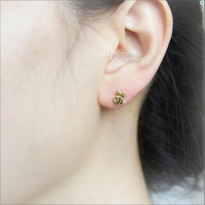 Baby Bee Earrings Variation Gold With Black Accents WEM Support (www.WEM.support)
