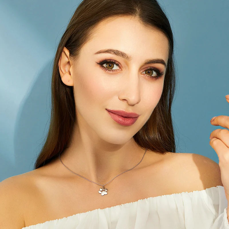 Silver & Rose Gold Pawprint Necklace WEM Support (www.WEM.support)