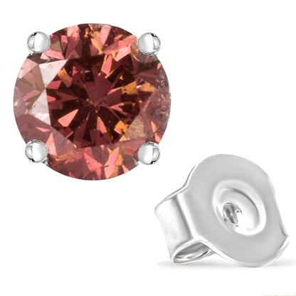14K Gold 4-Prong Set Round Brilliant-Cut Pink Diamond Solitaire Stud Earrings (Treated Pink Color, VS2-SI1 Clarity) WEM Support (www.WEM.support)