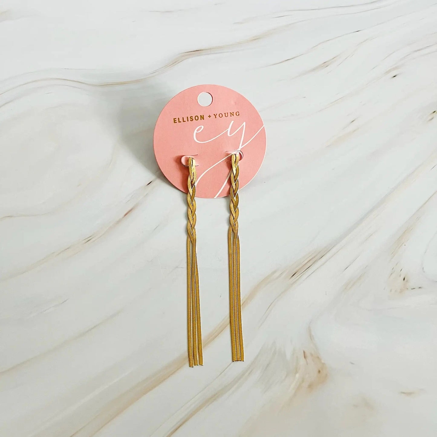 Braided Herringbone Chain Drop Earrings WEM Support (www.WEM.support)