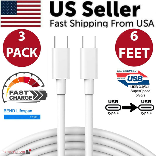 3 Pack 6FT USB-C to USB-C Cable Fast Charge Type C Charging Cord Rapid Charger WEM Support (www.WEM.support)
