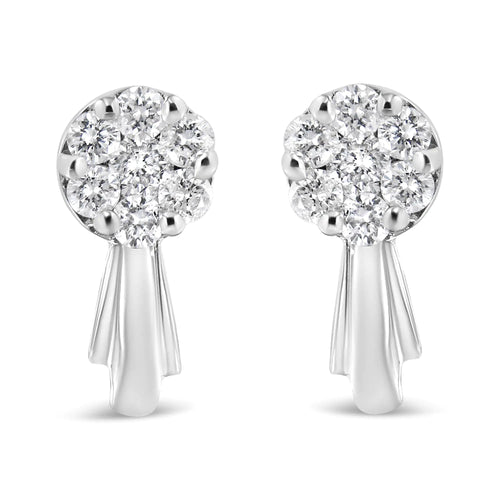 14K Gold 3/4 Cttw Diamond Floral Cluster Drop and Dangle Stud Earrings (H-I Color, I1-I2 Clarity) WEM Support (www.WEM.support)