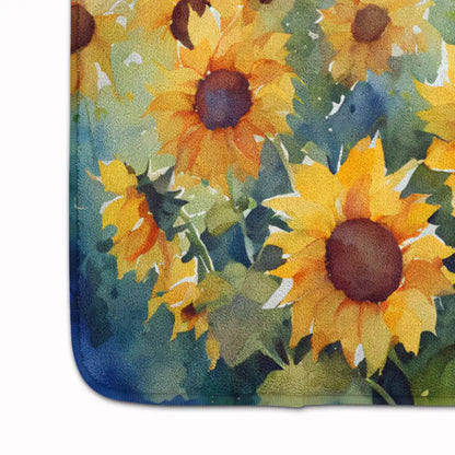 Sunflowers in Watercolor Memory Foam Kitchen Mat WEM Support (www.WEM.support)