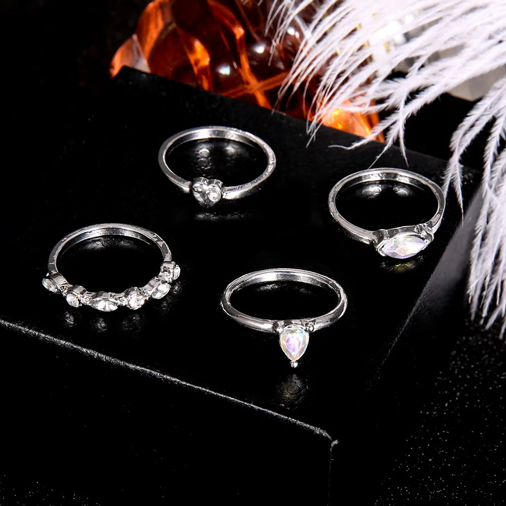 Classic Silver Crystal Heart Ring Set WEM Support (www.WEM.support)