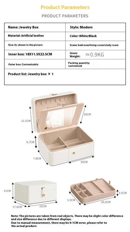 Clamshell Large Capacity Jewelry Box With Sandwich Mirror WEM Support (www.WEM.support)