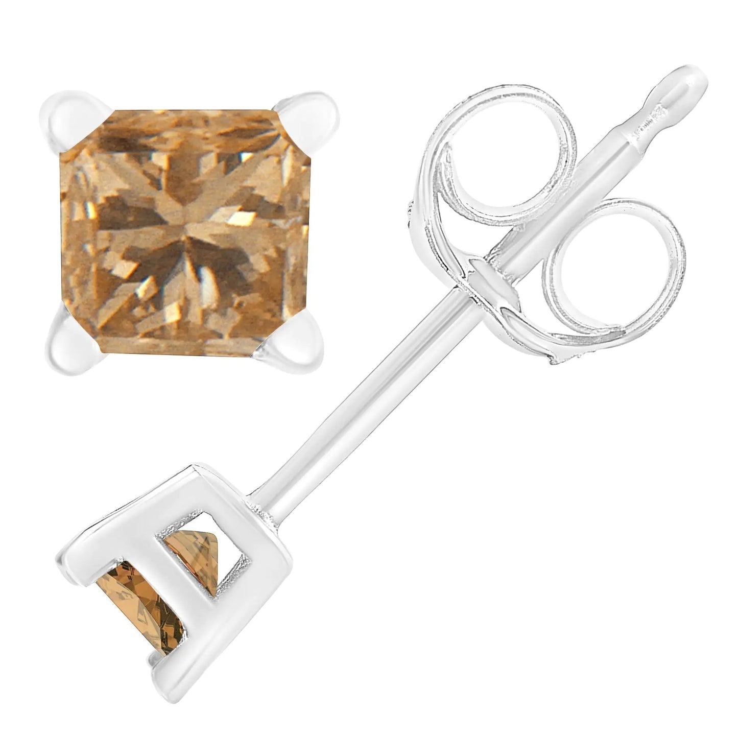 Brincos de Argola com Diamantes Champagne Quadrados de Corte Princesa 0.40 Cttw em Ouro Branco 14K (Cor Natural, Clareza I2-I3) WEM Support (www.WEM.support)